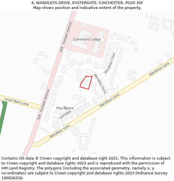 4, WANDLEYS DRIVE, EASTERGATE, CHICHESTER, PO20 3SF: Location map and indicative extent of plot
