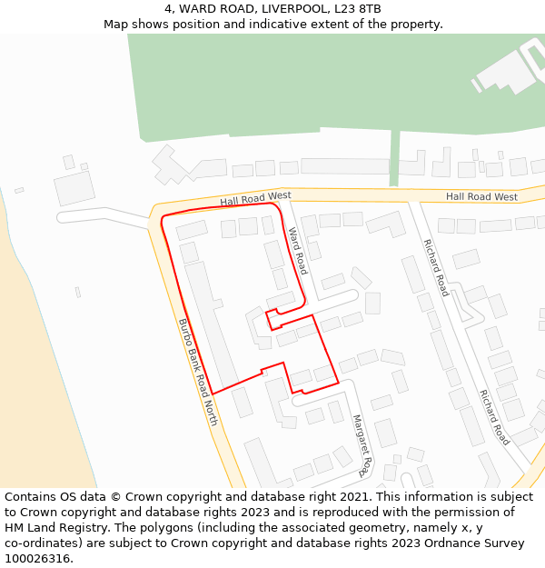 4, WARD ROAD, LIVERPOOL, L23 8TB: Location map and indicative extent of plot
