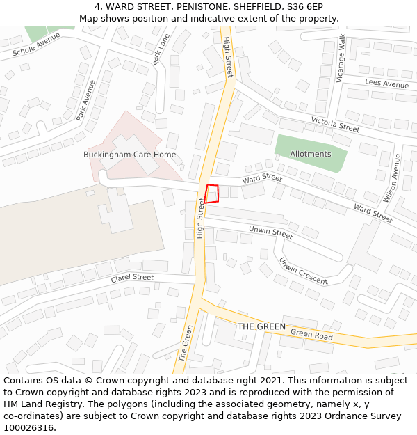 4, WARD STREET, PENISTONE, SHEFFIELD, S36 6EP: Location map and indicative extent of plot