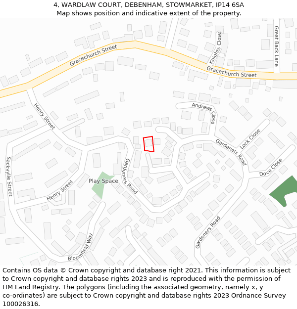 4, WARDLAW COURT, DEBENHAM, STOWMARKET, IP14 6SA: Location map and indicative extent of plot