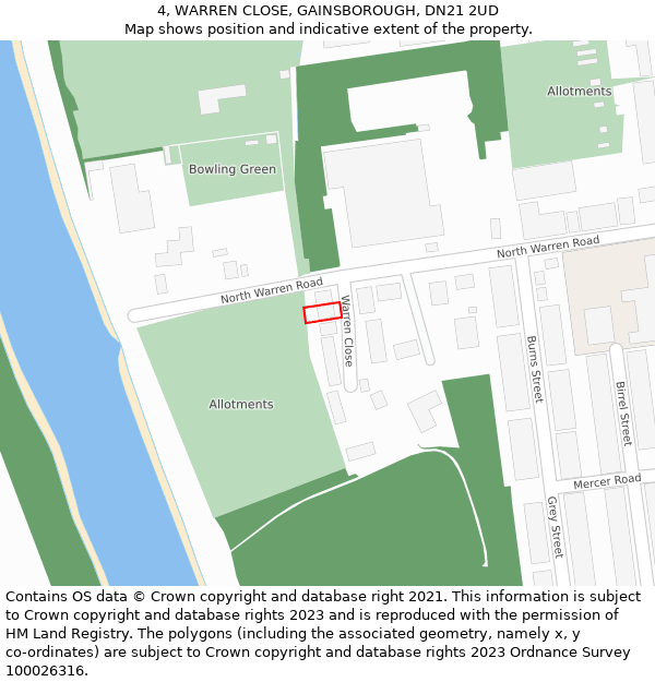 4, WARREN CLOSE, GAINSBOROUGH, DN21 2UD: Location map and indicative extent of plot