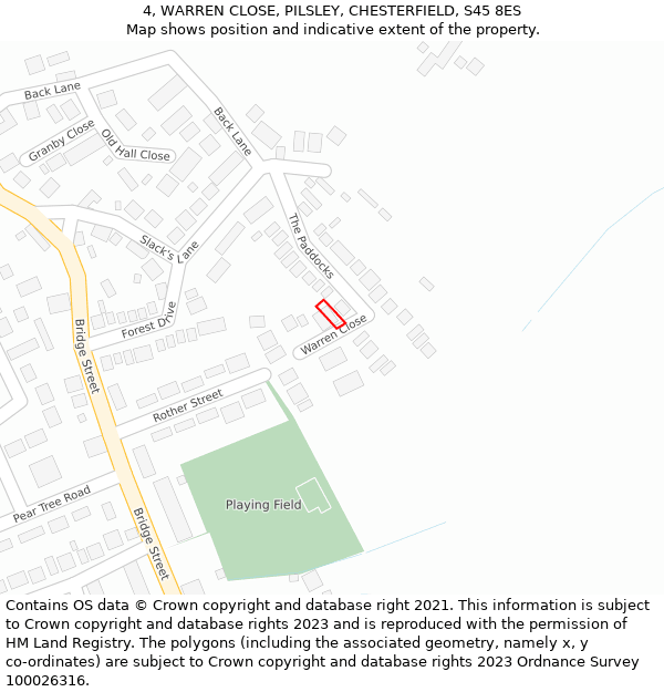 4, WARREN CLOSE, PILSLEY, CHESTERFIELD, S45 8ES: Location map and indicative extent of plot