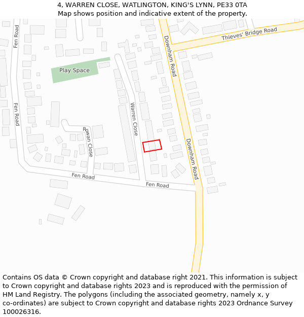 4, WARREN CLOSE, WATLINGTON, KING'S LYNN, PE33 0TA: Location map and indicative extent of plot