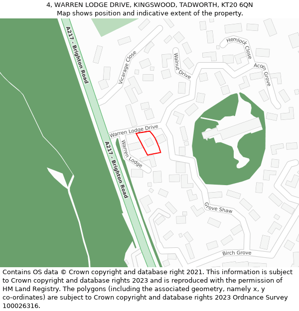 4, WARREN LODGE DRIVE, KINGSWOOD, TADWORTH, KT20 6QN: Location map and indicative extent of plot