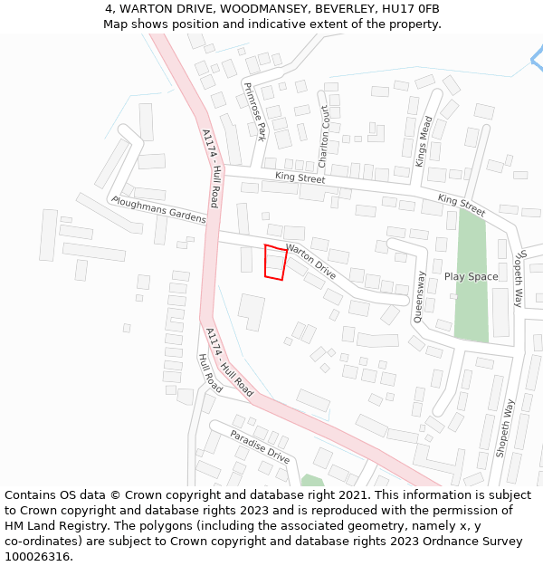 4, WARTON DRIVE, WOODMANSEY, BEVERLEY, HU17 0FB: Location map and indicative extent of plot