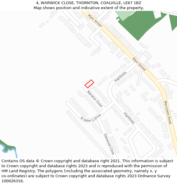 4, WARWICK CLOSE, THORNTON, COALVILLE, LE67 1BZ: Location map and indicative extent of plot