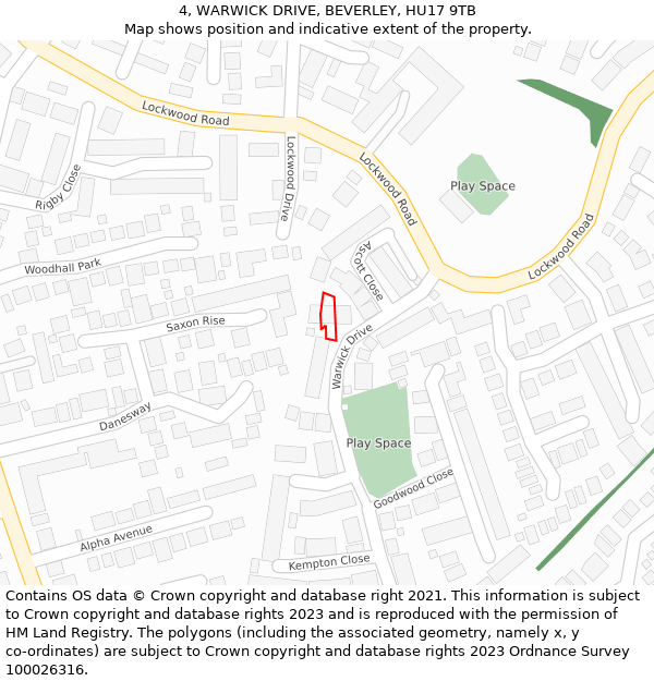 4, WARWICK DRIVE, BEVERLEY, HU17 9TB: Location map and indicative extent of plot