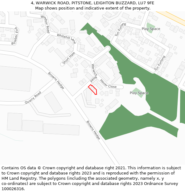 4, WARWICK ROAD, PITSTONE, LEIGHTON BUZZARD, LU7 9FE: Location map and indicative extent of plot