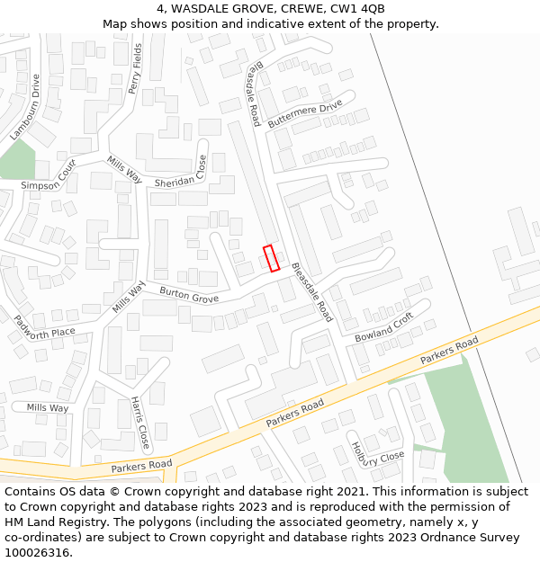 4, WASDALE GROVE, CREWE, CW1 4QB: Location map and indicative extent of plot