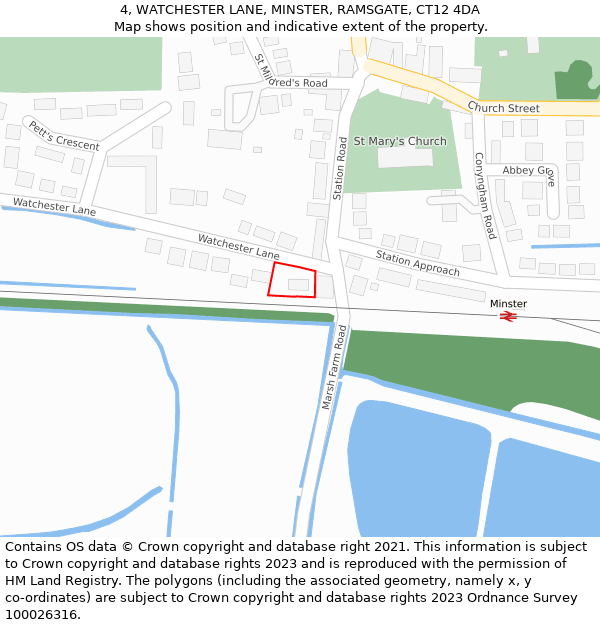 4, WATCHESTER LANE, MINSTER, RAMSGATE, CT12 4DA: Location map and indicative extent of plot