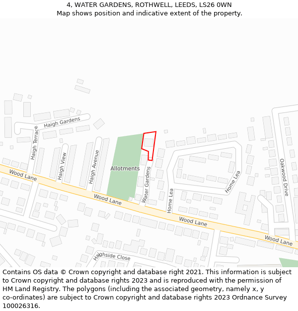 4, WATER GARDENS, ROTHWELL, LEEDS, LS26 0WN: Location map and indicative extent of plot