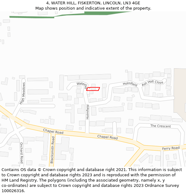 4, WATER HILL, FISKERTON, LINCOLN, LN3 4GE: Location map and indicative extent of plot