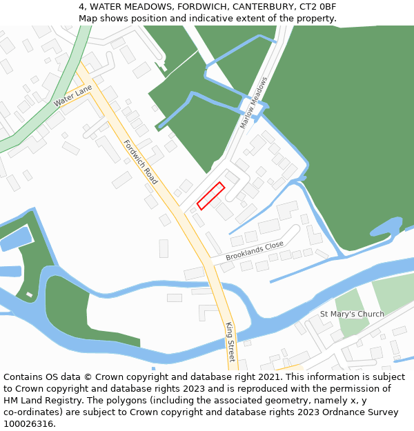 4, WATER MEADOWS, FORDWICH, CANTERBURY, CT2 0BF: Location map and indicative extent of plot