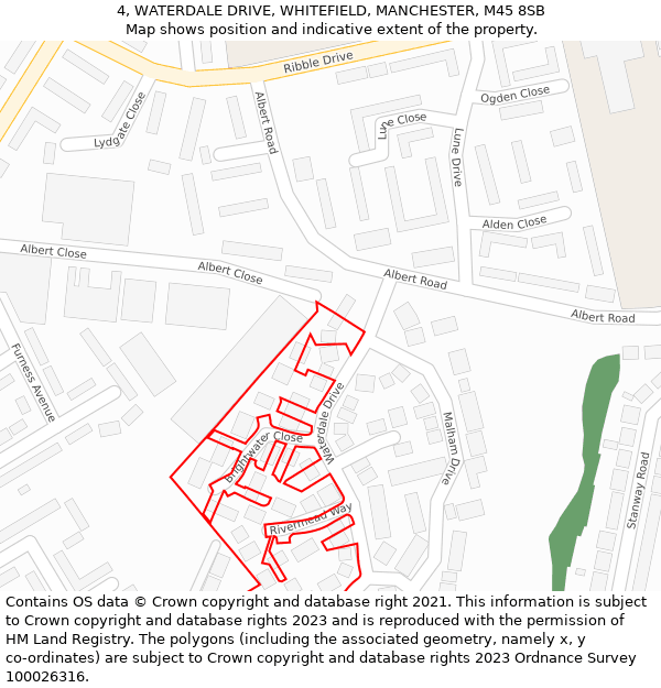 4, WATERDALE DRIVE, WHITEFIELD, MANCHESTER, M45 8SB: Location map and indicative extent of plot