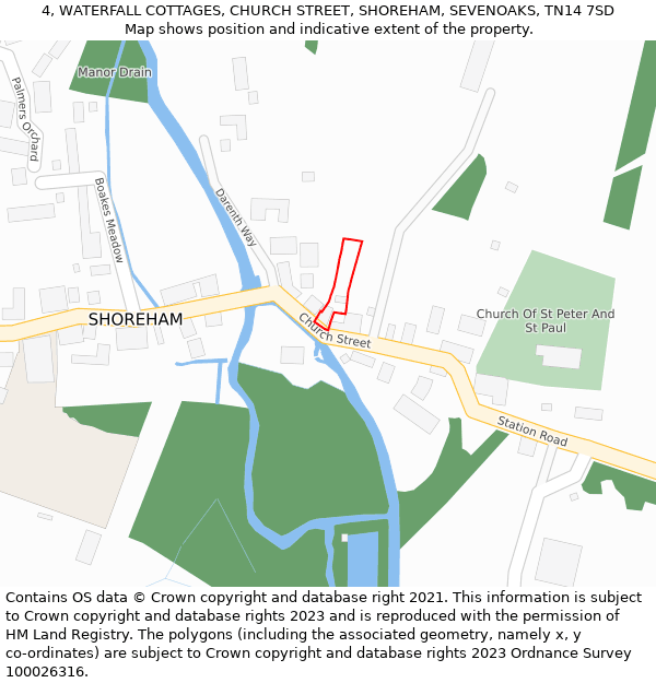 4, WATERFALL COTTAGES, CHURCH STREET, SHOREHAM, SEVENOAKS, TN14 7SD: Location map and indicative extent of plot