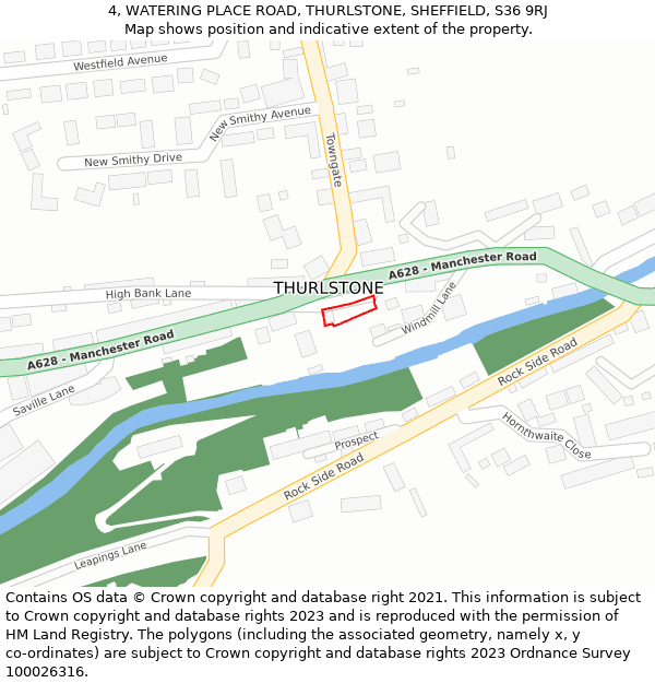 4, WATERING PLACE ROAD, THURLSTONE, SHEFFIELD, S36 9RJ: Location map and indicative extent of plot