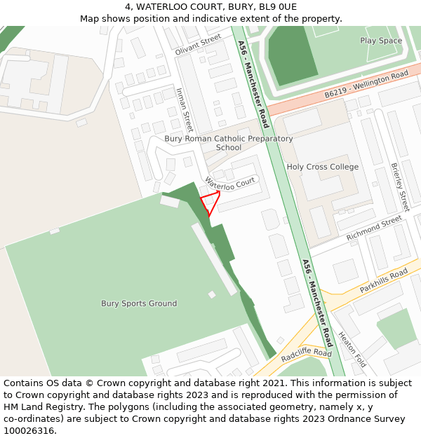 4, WATERLOO COURT, BURY, BL9 0UE: Location map and indicative extent of plot