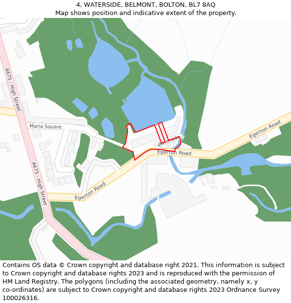 4, WATERSIDE, BELMONT, BOLTON, BL7 8AQ: Location map and indicative extent of plot