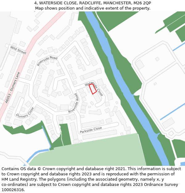 4, WATERSIDE CLOSE, RADCLIFFE, MANCHESTER, M26 2QP: Location map and indicative extent of plot