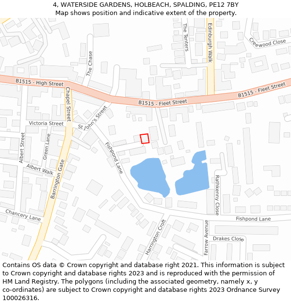 4, WATERSIDE GARDENS, HOLBEACH, SPALDING, PE12 7BY: Location map and indicative extent of plot