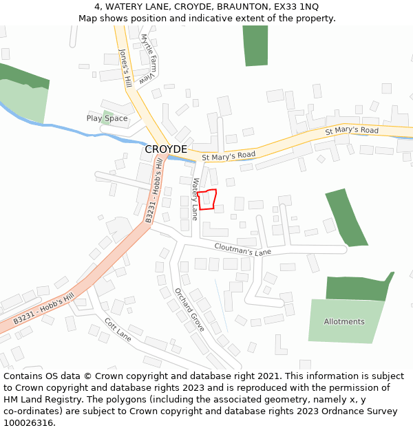 4, WATERY LANE, CROYDE, BRAUNTON, EX33 1NQ: Location map and indicative extent of plot