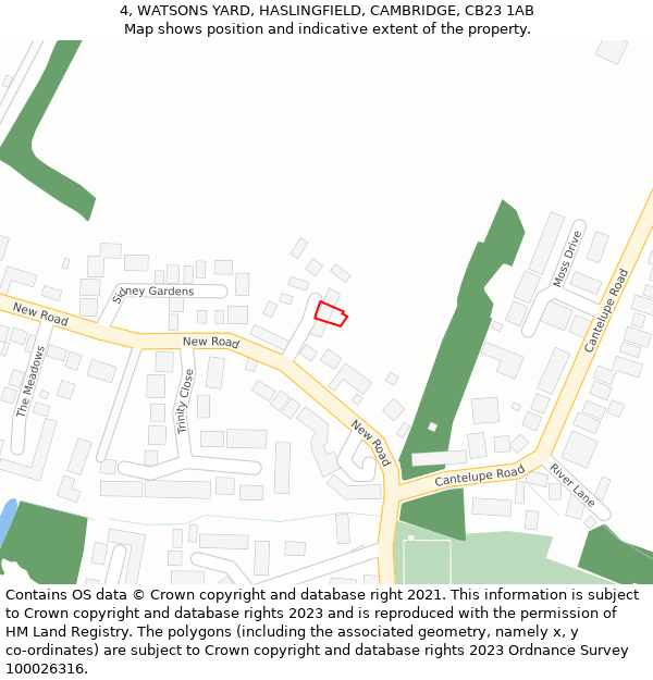 4, WATSONS YARD, HASLINGFIELD, CAMBRIDGE, CB23 1AB: Location map and indicative extent of plot