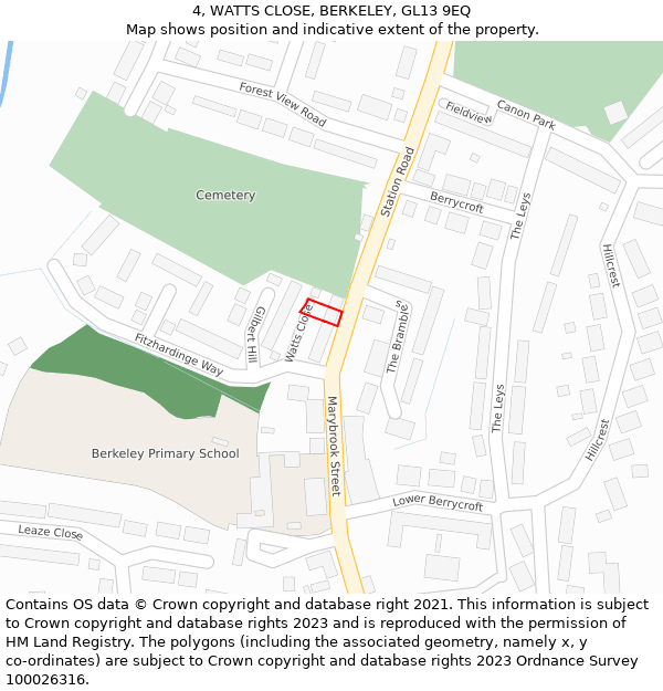 4, WATTS CLOSE, BERKELEY, GL13 9EQ: Location map and indicative extent of plot