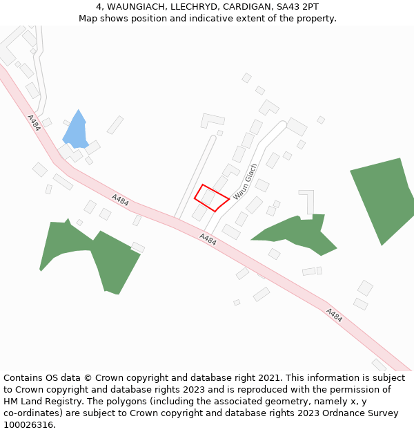 4, WAUNGIACH, LLECHRYD, CARDIGAN, SA43 2PT: Location map and indicative extent of plot