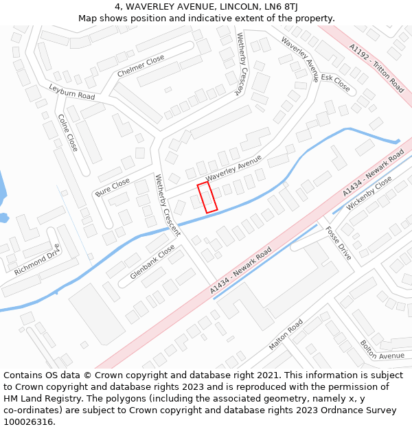 4, WAVERLEY AVENUE, LINCOLN, LN6 8TJ: Location map and indicative extent of plot