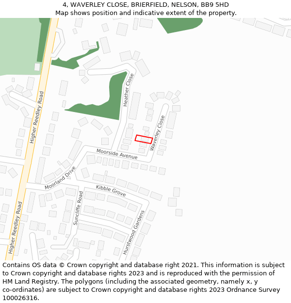4, WAVERLEY CLOSE, BRIERFIELD, NELSON, BB9 5HD: Location map and indicative extent of plot