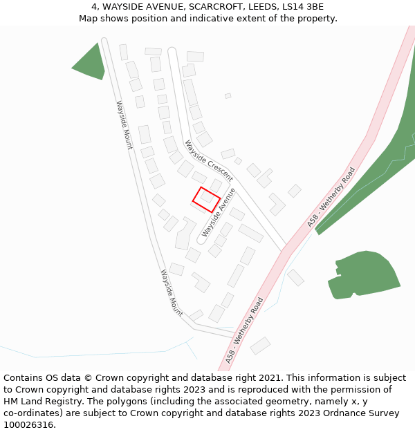 4, WAYSIDE AVENUE, SCARCROFT, LEEDS, LS14 3BE: Location map and indicative extent of plot
