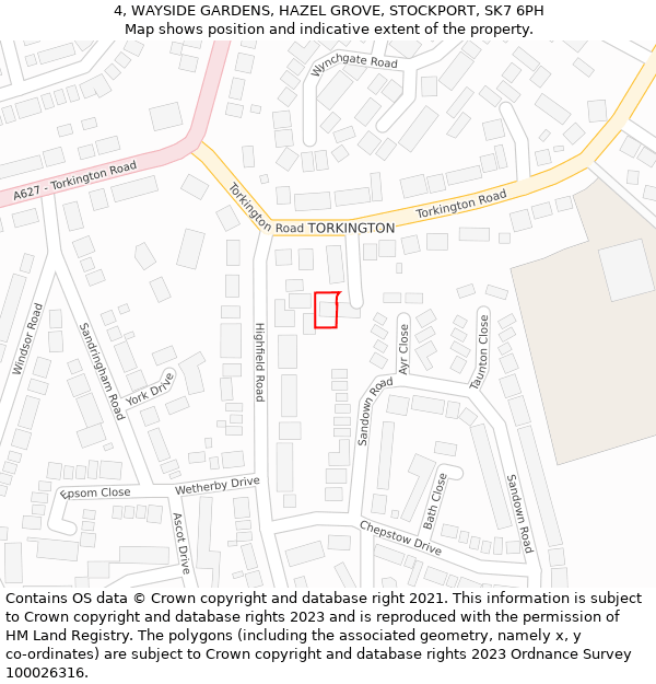 4, WAYSIDE GARDENS, HAZEL GROVE, STOCKPORT, SK7 6PH: Location map and indicative extent of plot