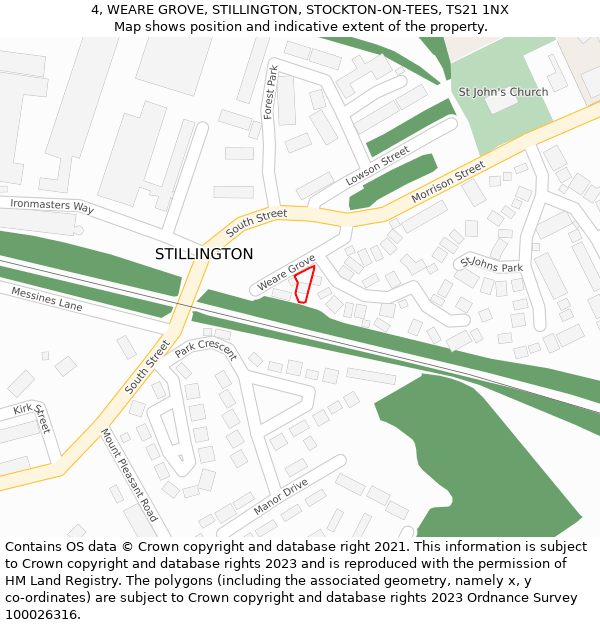 4, WEARE GROVE, STILLINGTON, STOCKTON-ON-TEES, TS21 1NX: Location map and indicative extent of plot