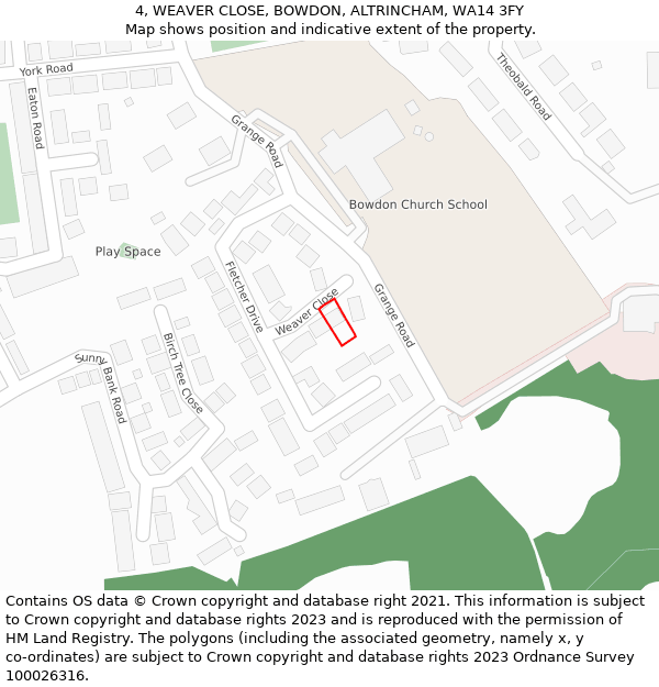 4, WEAVER CLOSE, BOWDON, ALTRINCHAM, WA14 3FY: Location map and indicative extent of plot