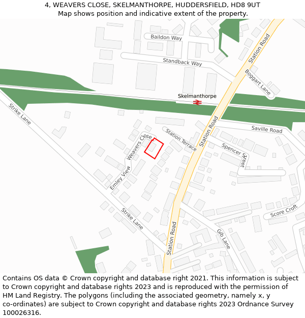 4, WEAVERS CLOSE, SKELMANTHORPE, HUDDERSFIELD, HD8 9UT: Location map and indicative extent of plot