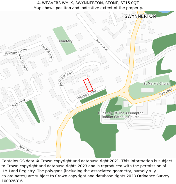 4, WEAVERS WALK, SWYNNERTON, STONE, ST15 0QZ: Location map and indicative extent of plot