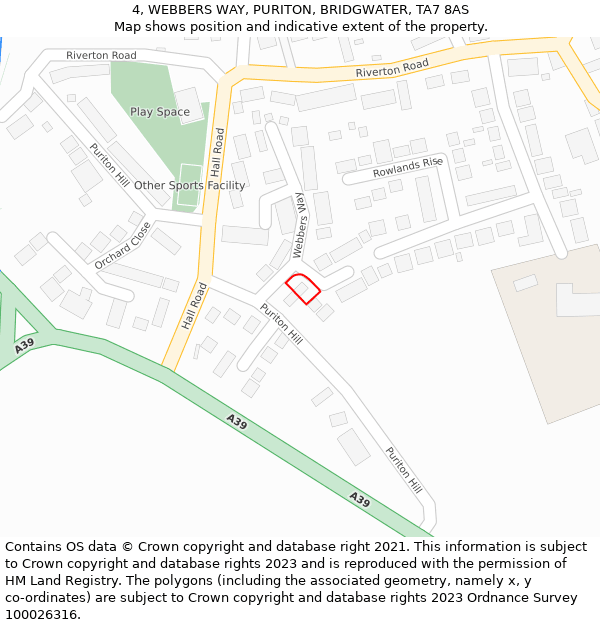 4, WEBBERS WAY, PURITON, BRIDGWATER, TA7 8AS: Location map and indicative extent of plot