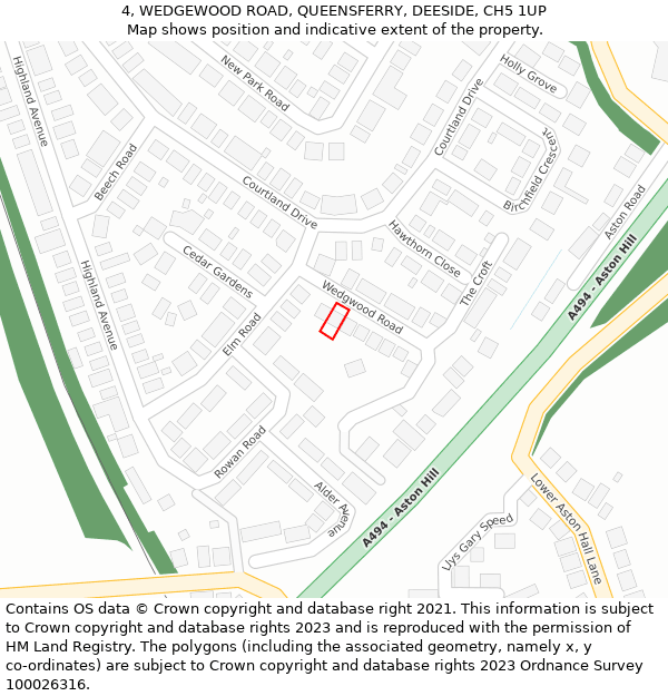 4, WEDGEWOOD ROAD, QUEENSFERRY, DEESIDE, CH5 1UP: Location map and indicative extent of plot
