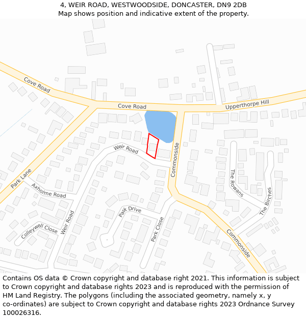 4, WEIR ROAD, WESTWOODSIDE, DONCASTER, DN9 2DB: Location map and indicative extent of plot