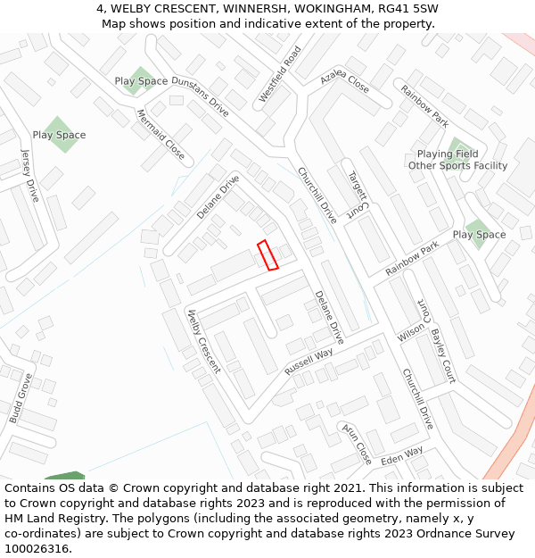 4, WELBY CRESCENT, WINNERSH, WOKINGHAM, RG41 5SW: Location map and indicative extent of plot