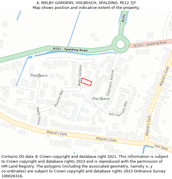 4, WELBY GARDENS, HOLBEACH, SPALDING, PE12 7JY: Location map and indicative extent of plot