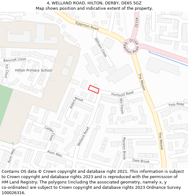 4, WELLAND ROAD, HILTON, DERBY, DE65 5GZ: Location map and indicative extent of plot