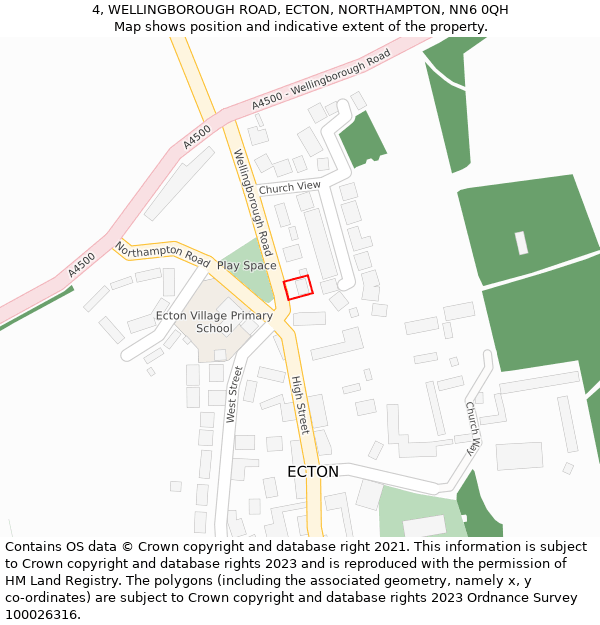 4, WELLINGBOROUGH ROAD, ECTON, NORTHAMPTON, NN6 0QH: Location map and indicative extent of plot