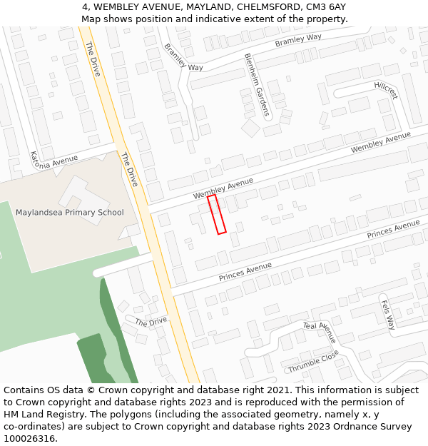 4, WEMBLEY AVENUE, MAYLAND, CHELMSFORD, CM3 6AY: Location map and indicative extent of plot