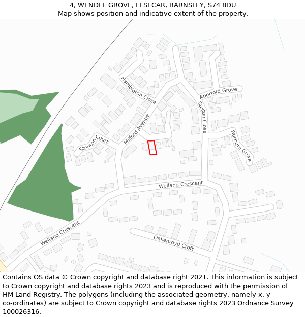 4, WENDEL GROVE, ELSECAR, BARNSLEY, S74 8DU: Location map and indicative extent of plot