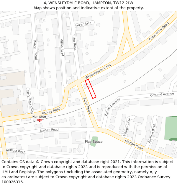 4, WENSLEYDALE ROAD, HAMPTON, TW12 2LW: Location map and indicative extent of plot