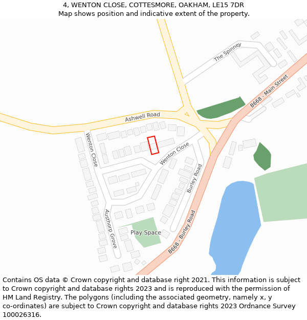 4, WENTON CLOSE, COTTESMORE, OAKHAM, LE15 7DR: Location map and indicative extent of plot