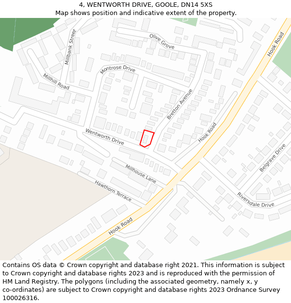 4, WENTWORTH DRIVE, GOOLE, DN14 5XS: Location map and indicative extent of plot