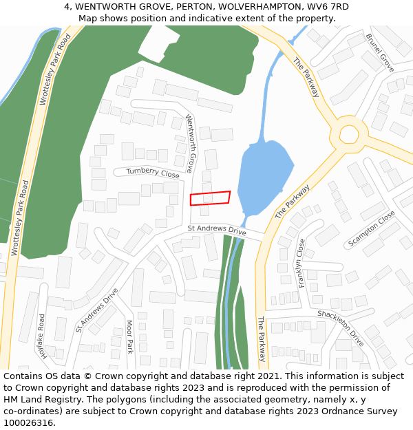 4, WENTWORTH GROVE, PERTON, WOLVERHAMPTON, WV6 7RD: Location map and indicative extent of plot