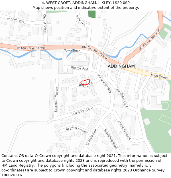 4, WEST CROFT, ADDINGHAM, ILKLEY, LS29 0SP: Location map and indicative extent of plot